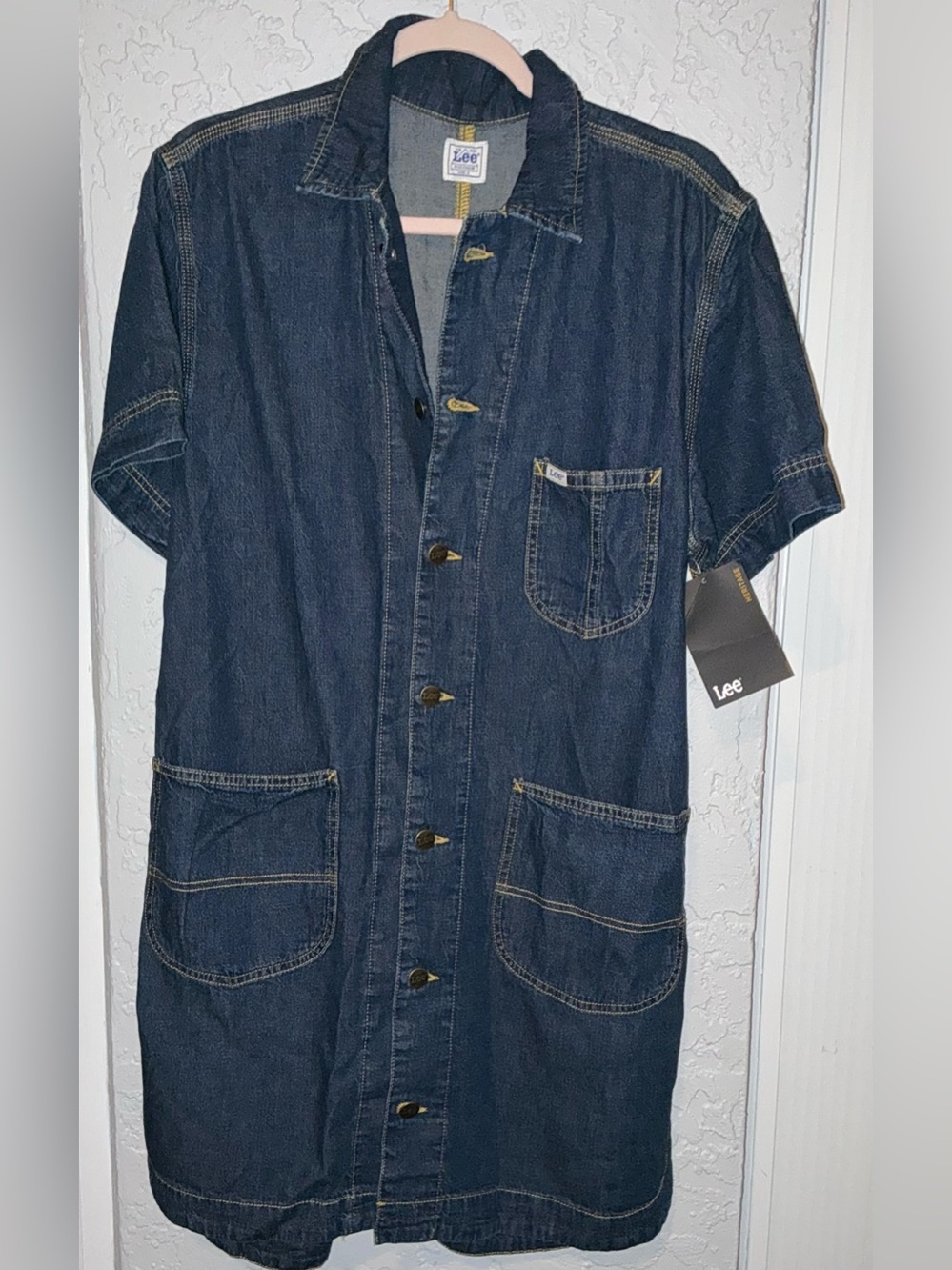 Lee Short-Sleeve Dark Indigo Denim Button-Front Dress (NWT)